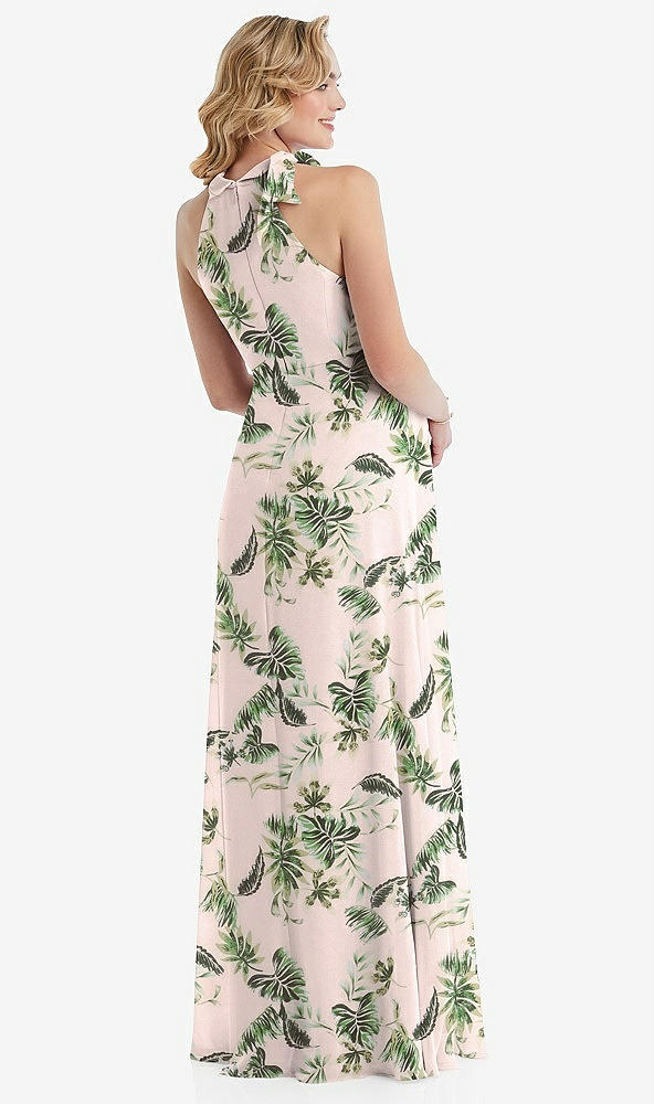 Back View - Palm Beach Print Scarf Tie High Neck Halter Chiffon Maternity Dress