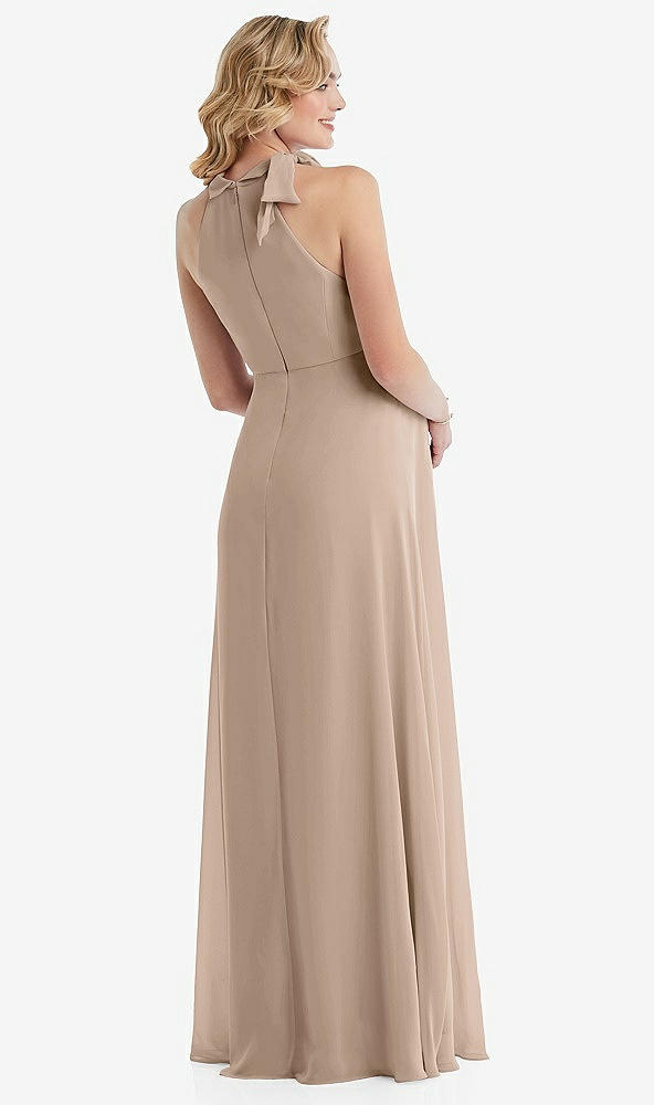 Back View - Topaz Scarf Tie High Neck Halter Chiffon Maternity Dress