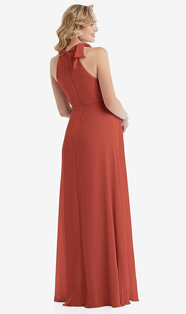 Back View - Amber Sunset Scarf Tie High Neck Halter Chiffon Maternity Dress