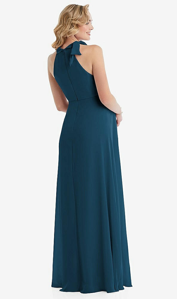 Back View - Atlantic Blue Scarf Tie High Neck Halter Chiffon Maternity Dress