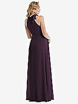 Rear View Thumbnail - Aubergine Scarf Tie High Neck Halter Chiffon Maternity Dress