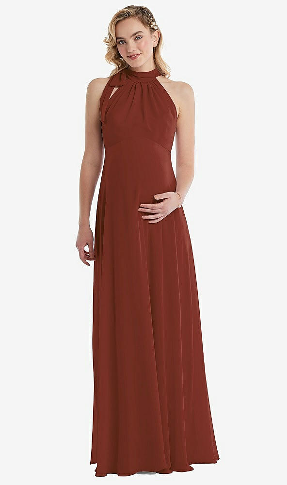 Front View - Auburn Moon Scarf Tie High Neck Halter Chiffon Maternity Dress