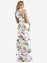 Rear View Thumbnail - Butterfly Botanica Ivory Scarf Tie High Neck Halter Chiffon Maternity Dress