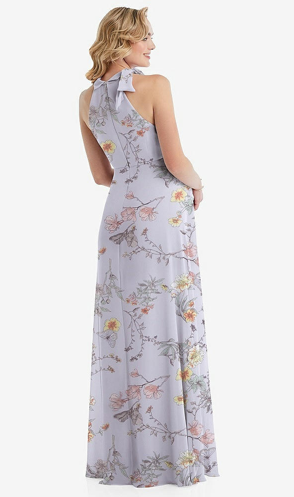 Back View - Butterfly Botanica Silver Dove Scarf Tie High Neck Halter Chiffon Maternity Dress