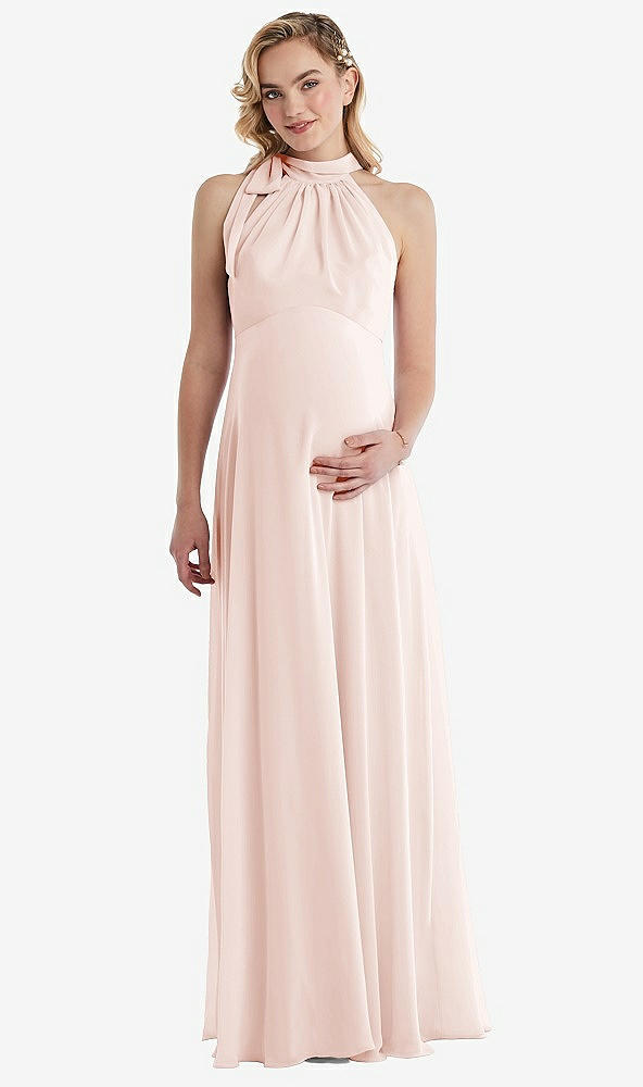 Front View - Blush Scarf Tie High Neck Halter Chiffon Maternity Dress