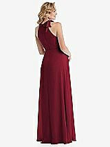 Rear View Thumbnail - Burgundy Scarf Tie High Neck Halter Chiffon Maternity Dress