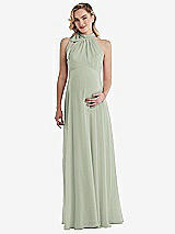 Front View Thumbnail - Celadon Scarf Tie High Neck Halter Chiffon Maternity Dress