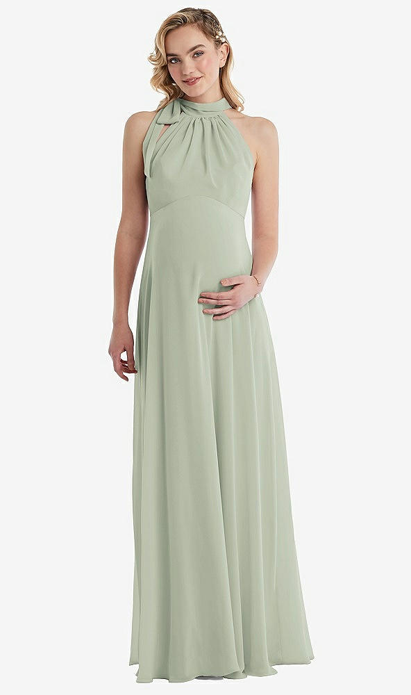 Front View - Celadon Scarf Tie High Neck Halter Chiffon Maternity Dress