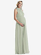 Side View Thumbnail - Celadon Scarf Tie High Neck Halter Chiffon Maternity Dress