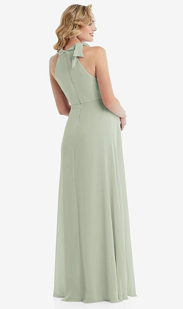 Back View - Celadon Scarf Tie High Neck Halter Chiffon Maternity Dress