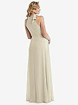 Rear View Thumbnail - Champagne Scarf Tie High Neck Halter Chiffon Maternity Dress