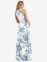 Rear View Thumbnail - Cottage Rose Dusk Blue Scarf Tie High Neck Halter Chiffon Maternity Dress