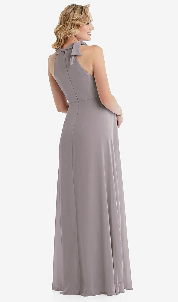 Back View - Cashmere Gray Scarf Tie High Neck Halter Chiffon Maternity Dress