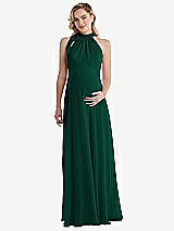 Front View Thumbnail - Hunter Green Scarf Tie High Neck Halter Chiffon Maternity Dress