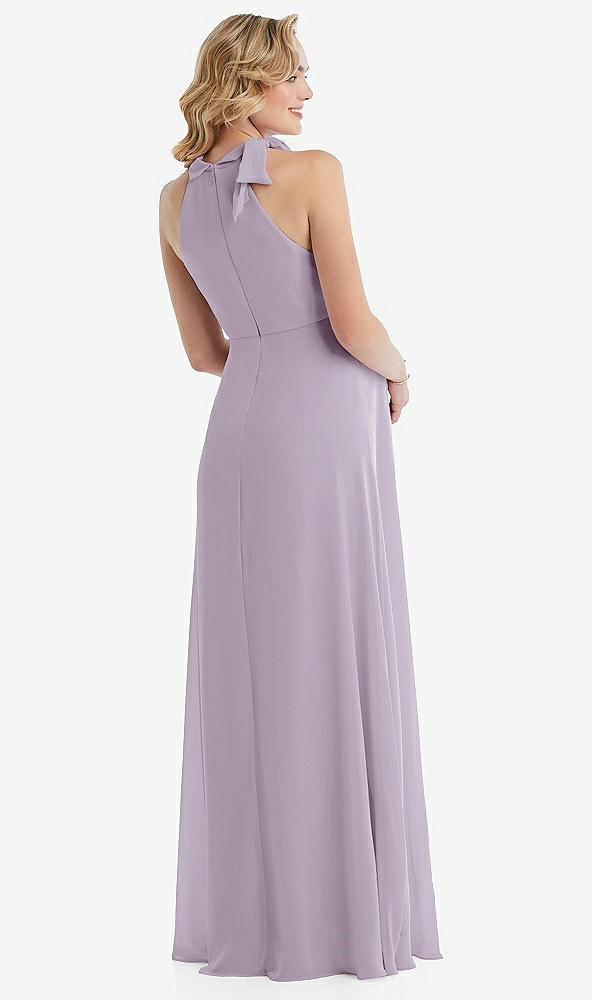 Back View - Lilac Haze Scarf Tie High Neck Halter Chiffon Maternity Dress