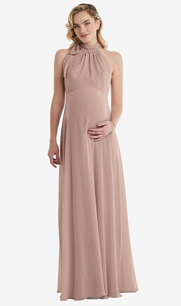 Front View - Neu Nude Scarf Tie High Neck Halter Chiffon Maternity Dress