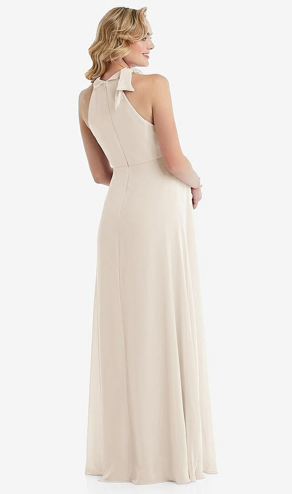 Back View - Oat Scarf Tie High Neck Halter Chiffon Maternity Dress