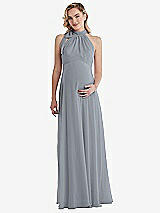 Front View Thumbnail - Platinum Scarf Tie High Neck Halter Chiffon Maternity Dress