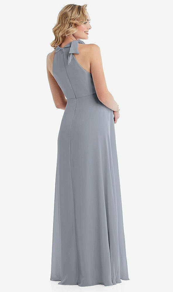 Back View - Platinum Scarf Tie High Neck Halter Chiffon Maternity Dress