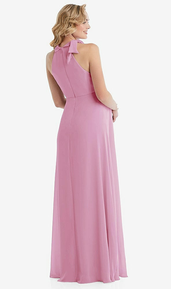 Back View - Powder Pink Scarf Tie High Neck Halter Chiffon Maternity Dress