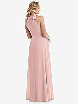 Rear View Thumbnail - Rose - PANTONE Rose Quartz Scarf Tie High Neck Halter Chiffon Maternity Dress