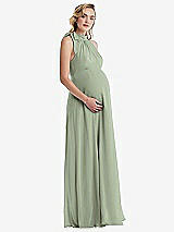 Side View Thumbnail - Sage Scarf Tie High Neck Halter Chiffon Maternity Dress