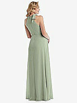 Rear View Thumbnail - Sage Scarf Tie High Neck Halter Chiffon Maternity Dress