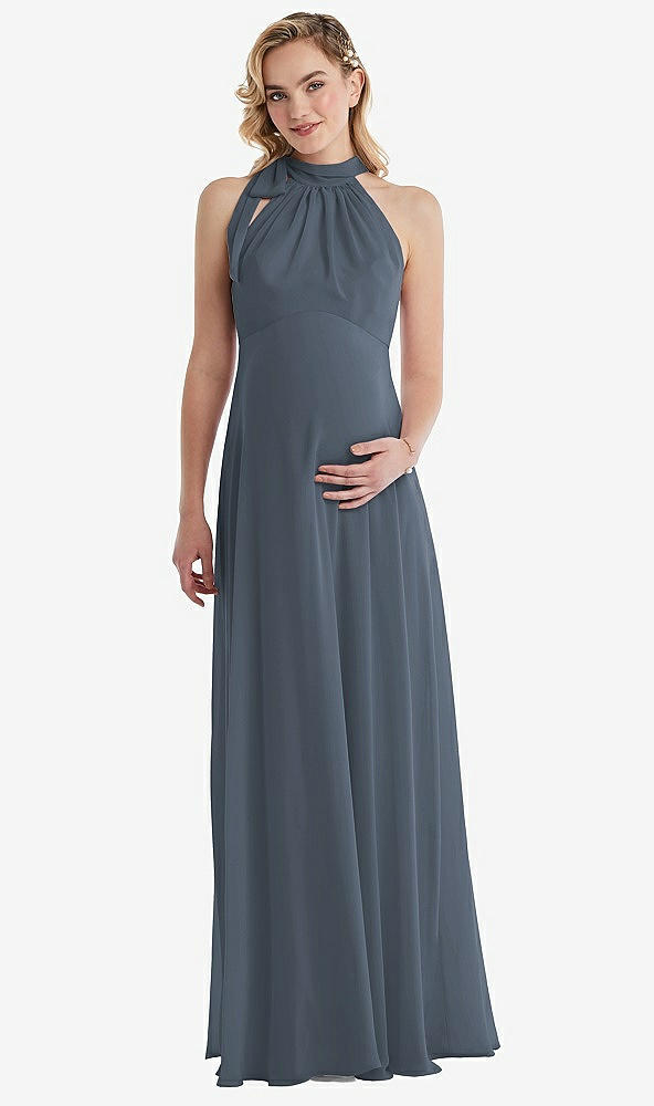 Front View - Silverstone Scarf Tie High Neck Halter Chiffon Maternity Dress