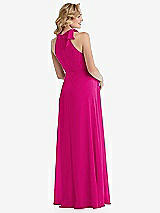 Rear View Thumbnail - Think Pink Scarf Tie High Neck Halter Chiffon Maternity Dress