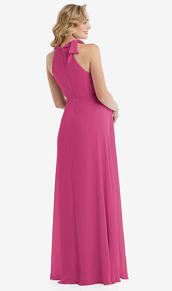 Back View - Tea Rose Scarf Tie High Neck Halter Chiffon Maternity Dress