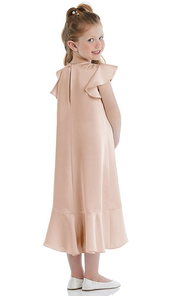 Back View - Cameo Flutter Sleeve Ruffle-Hem Satin Flower Girl Dress