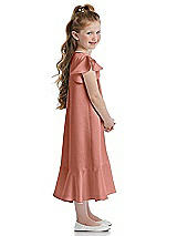 Side View Thumbnail - Desert Rose Flutter Sleeve Ruffle-Hem Satin Flower Girl Dress