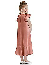 Rear View Thumbnail - Desert Rose Flutter Sleeve Ruffle-Hem Satin Flower Girl Dress