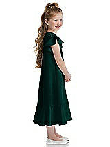 Side View Thumbnail - Evergreen Flutter Sleeve Ruffle-Hem Satin Flower Girl Dress