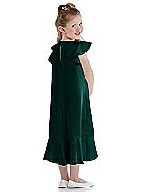 Rear View Thumbnail - Evergreen Flutter Sleeve Ruffle-Hem Satin Flower Girl Dress