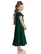 Side View Thumbnail - Hunter Green Flutter Sleeve Ruffle-Hem Satin Flower Girl Dress