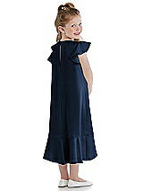 Rear View Thumbnail - Midnight Navy Flutter Sleeve Ruffle-Hem Satin Flower Girl Dress