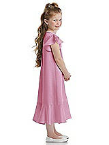 Side View Thumbnail - Powder Pink Flutter Sleeve Ruffle-Hem Satin Flower Girl Dress