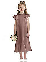 Front View Thumbnail - Sienna Flutter Sleeve Ruffle-Hem Satin Flower Girl Dress