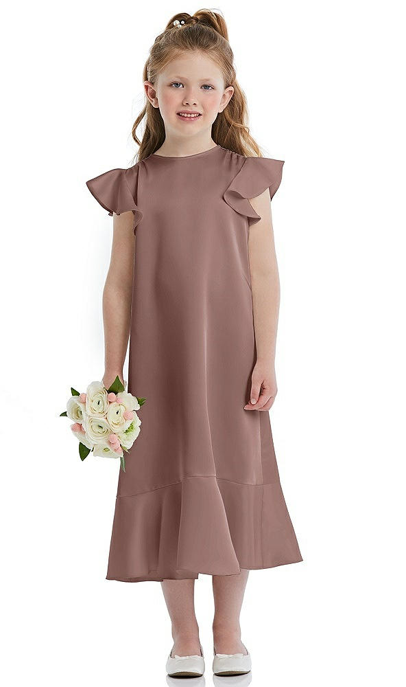 Front View - Sienna Flutter Sleeve Ruffle-Hem Satin Flower Girl Dress