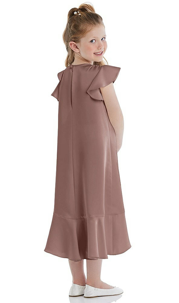 Back View - Sienna Flutter Sleeve Ruffle-Hem Satin Flower Girl Dress