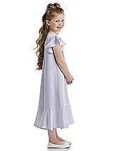 Side View Thumbnail - Silver Dove Flutter Sleeve Ruffle-Hem Satin Flower Girl Dress