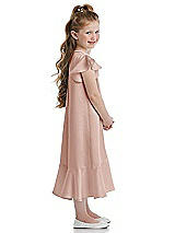 Side View Thumbnail - Toasted Sugar Flutter Sleeve Ruffle-Hem Satin Flower Girl Dress