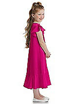 Side View Thumbnail - Think Pink Flutter Sleeve Ruffle-Hem Satin Flower Girl Dress