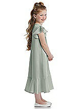 Side View Thumbnail - Willow Green Flutter Sleeve Ruffle-Hem Satin Flower Girl Dress