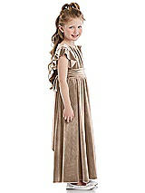 Side View Thumbnail - Topaz Ruched Flutter Sleeve Velvet Flower Girl Dress with Sash