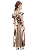 Rear View Thumbnail - Topaz Ruched Flutter Sleeve Velvet Flower Girl Dress with Sash