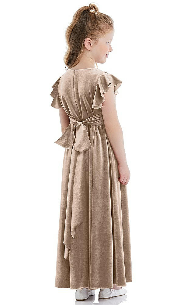 Back View - Topaz Ruched Flutter Sleeve Velvet Flower Girl Dress with Sash