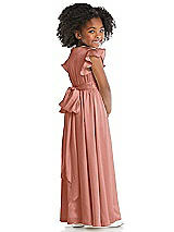 Rear View Thumbnail - Desert Rose Ruffle Flutter Sleeve Whisper Satin Flower Girl Dress