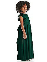 Side View Thumbnail - Hunter Green Ruffle Flutter Sleeve Whisper Satin Flower Girl Dress